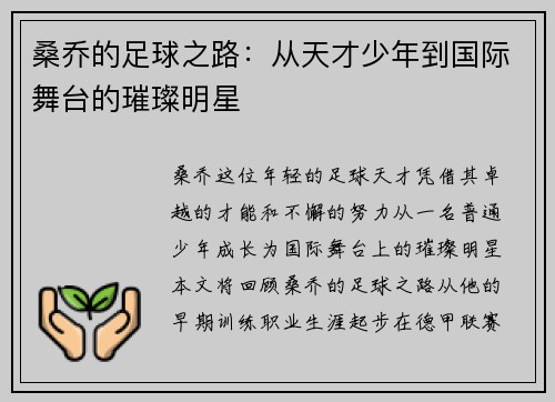 桑乔的足球之路：从天才少年到国际舞台的璀璨明星